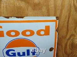 Vintage Good Gulf Porcelain Sign Gas Station General Store Oil Garage Mechanic