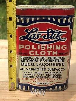 Vintage Las-Stik Polishing Cloth Auto Furniture Garage Country Store Tin Can