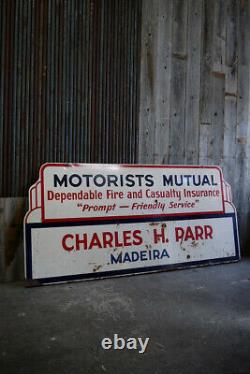 Vintage MOTORISTS MUTUAL Large Sided Metal Sign gosa 34 Motor Garage Store F
