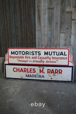 Vintage MOTORISTS MUTUAL Large Sided Metal Sign gosa 34 Motor Garage Store F