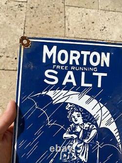 Vintage Morton Salt Porcelain Sign Oil Gas Station Store Kitchen Garage Market