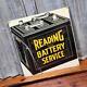 Vintage Reading Battery Sign Metal Tin Tacker Country Store Gas Station Mancave