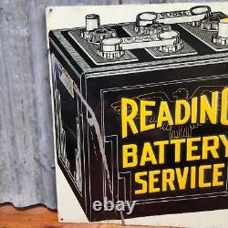 Vintage READING BATTERY sign metal tin tacker country store gas station mancave