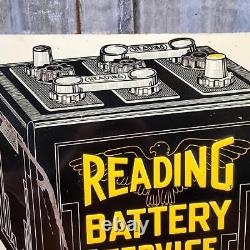Vintage READING BATTERY sign metal tin tacker country store gas station mancave