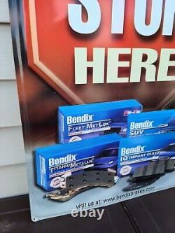 Vintage Rare Bendix Brakes Sign Stop Gas Oil Metal Garage ManCave Store Display