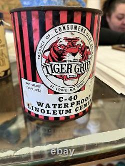 Vintage Rare Tiger Grip Can Gas Oil Country Store can Grate Graphics Garage Deco