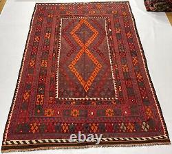 Vintage Red 1960s Antique Distressed 6x9 ft Faded Wool Large Handmade Afghan Rug