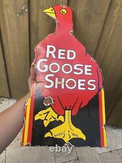 Vintage Red Goose Porcelain Sign Gas Oil 24 Clothing Shoe Store Garage Service