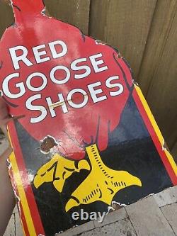Vintage Red Goose Porcelain Sign Gas Oil 24 Clothing Shoe Store Garage Service