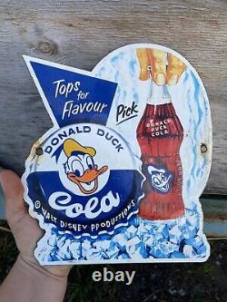 Vintage Walt Disney Porcelain Sign Gas Oil Duck Cola Soda Drink Pop Store garage