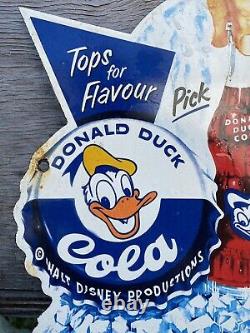 Vintage Walt Disney Porcelain Sign Gas Oil Duck Cola Soda Drink Pop Store garage