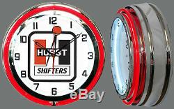 19 Hurst Shifters Red Double Neon Clock Man Cave Garage Boutique Bar Racing Boutique