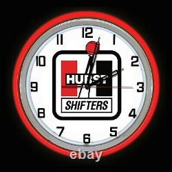 19 Hurst Shifters Red Double Neon Clock Man Cave Garage Shop Bar Store Racing