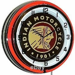 19 Indian Motorcycle 1901 Red Neon Clock Homme Cave Garage Boutique Bar Vélo