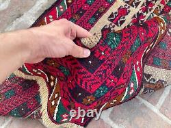 2,10 x 5 Tapis Afghan Baluchi Vintage à Prière Noué à la Main Haut Pile Tapis Turkmène Antique
