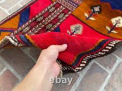 2.11x4.4 Tapis Oriental noué à la main avec scène picturale tribale afghane vintage