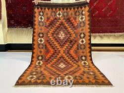 2,11x4,8 Tapis turkmène en laine fait main de style oriental plat tissé à la main vintage Maimana Kilim