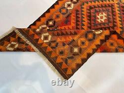 2,11x4,8 Tapis turkmène en laine fait main de style oriental plat tissé à la main vintage Maimana Kilim