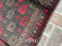 2.11x4.9 Tapis en laine oriental antique noué à la main afghan Baluchi vintage turkmène