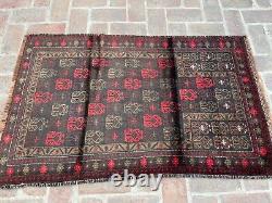 2.11x4.9 Tapis en laine oriental antique noué à la main afghan Baluchi vintage turkmène