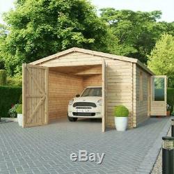4,2 X 5.7m Bois Garage Log Cabin 34mm 44mm Revêtement Extérieur Magasin Déversement Roof
