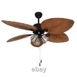 52 Ventilateur À Feuilles De Palmiers Rustique Edison Industrial Plafond Fan Light E273 Chaîne De Traction