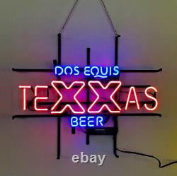 Affiche lumineuse au néon de la bière Dos Equis Texas pour magasin, grotte d'homme, pub, club, ou garage.