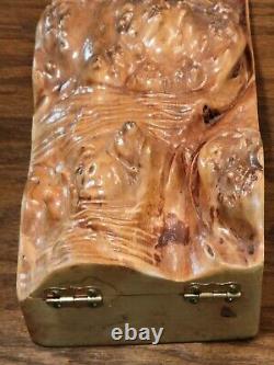 Boîte à bijoux en érable avec charnière, doublée de feutre, faite à la main en bois de burl unique en son genre
