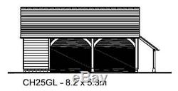 Ch25gl 2-oak Bay Cadre Garage Bâtiment / Panier Lodge Kit Side Aisle / Log Magasin