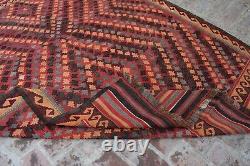 Couleurs de rouille Tapisserie géométrique bohème en laine faite à la main de style turkmène, 6x8