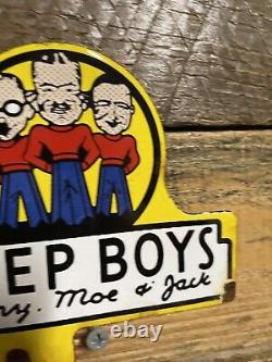 Enseigne en porcelaine vintage Pep Boys pour magasin de pièces automobiles, toit de garage, stations-service et huile.
