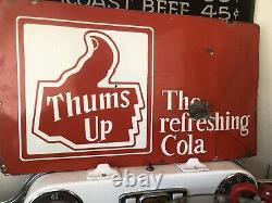 Enseigne en porcelaine vintage Thums Up Soda Cola Gas Oil Garage General Store