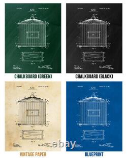 Ensemble de 4 Affiches de Brevet de Cage à Oiseaux Art de Magasin d'Animaux Cadeau pour Gardien d'Oiseaux Amoureux des Animaux