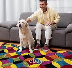 Grand tapis multicolore géométrique à poils doux antidérapant de pile moderne de spectre