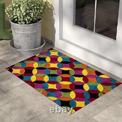 Grand tapis multicolore géométrique à poils doux antidérapant de pile moderne de spectre