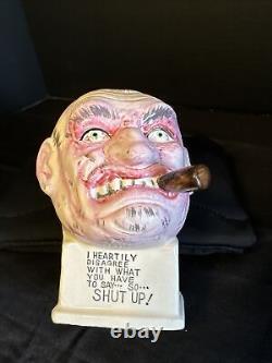 Homme en colère des années 60 avec un buste en céramique de cigare fabriqué au Japon - Caricature humoristique TAISEZ-VOUS