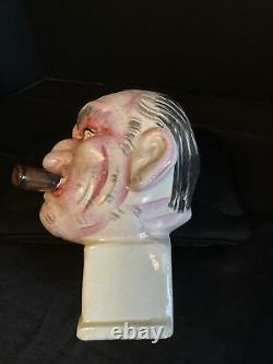 Homme en colère des années 60 avec un buste en céramique de cigare fabriqué au Japon - Caricature humoristique TAISEZ-VOUS