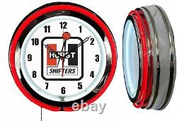 Hurst Shifters 19 Red Double Neon Clock Man Cave Garage Shop Bar Store Racing
