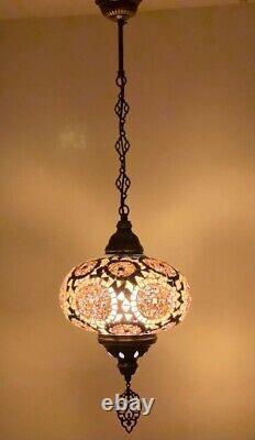 Lampe suspendue en mosaïque de verre turque marocaine de grande taille