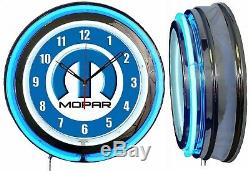 Mopar Logo M 19 Bleu Double Neon Clock Cave Man Garage Boutique Bar Magasin Marchand