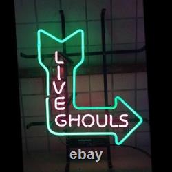 Nouveau Live Ghouls Arrow Neon Lamp Sign 20x16 Light Glass Garage Bar Pub Store