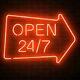 Nouveau Open 24hrs 7days Arrow Neon Lamp Sign 20x16 Light Glass Garage Pub Store