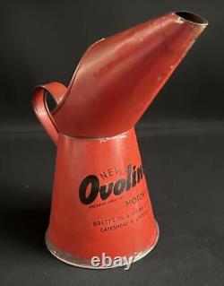 Ovoline Vintage Quart Motor Oil Pourer Jug Tin Can Garage Advertising Display	
<br/> 


	 <br/>  Translation: Ovoline Vintage Quart Bidon de Graissage d'Huile pour Moteur Affichage Publicitaire de Garage