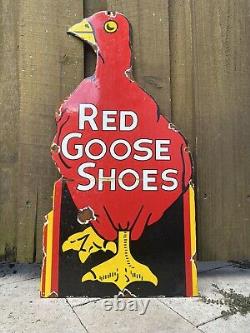 Panneau D'huile De Porcelaine De Goose Rouge Vintage 24 Service De Garage Au Magasin De Chaussures De Détail