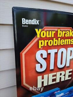 Panneau de freins Vintage Rare Bendix Stop Gas Oil Métal Garage ManCave Affichage de magasin