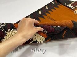 Petit tapis kilim oriental turkmène fait main ancien, Sufreh afghan, tapis turc de la région