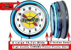 Sunoco Gas Oil 19 Double Neon Neon Clock Blue Cave Man Garage Boutique Boutique
