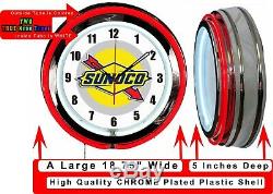 Sunoco Gas Oil 19 Double Neon Neon Clock Red Man Cave Garage Boutique Boutique