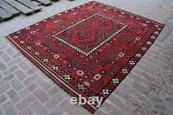 Superbe tapis kilim ancien vintage 8x10 afghan, teintures végétales, tissage à plat oriental turkmène