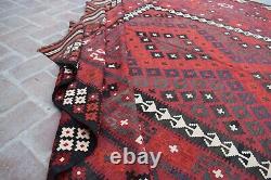 Superbe tapis kilim ancien vintage 8x10 afghan, teintures végétales, tissage à plat oriental turkmène